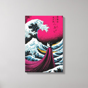 Toile Remix de la grande vague avec élégante femme japon