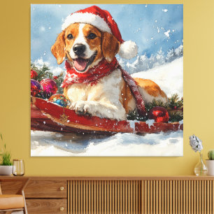 Toile Renard anglais américain de Noël en traîneau