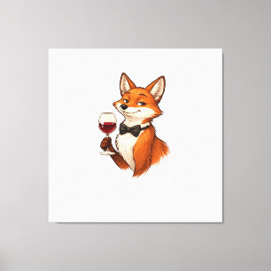 Toile Renard élégant avec verre à vin