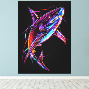 Toile Requin Néon Vibrant Océan Digital Moderne