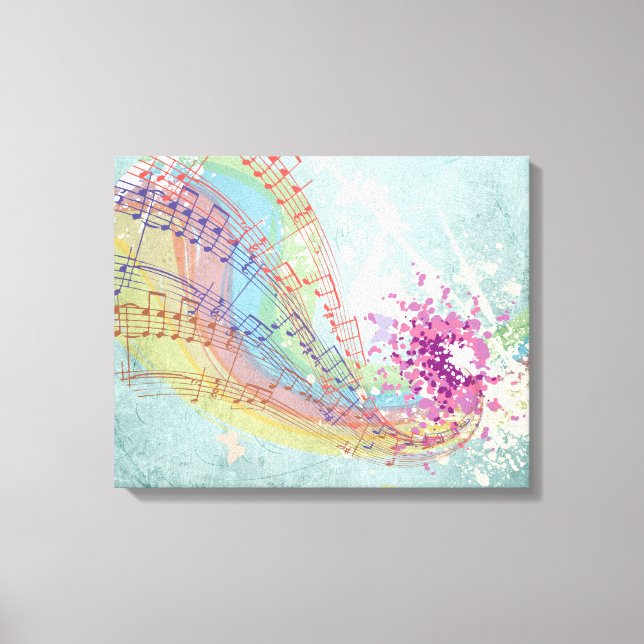 Toile Retro Arc en ciel et notes musicales sur une textu (Recto)