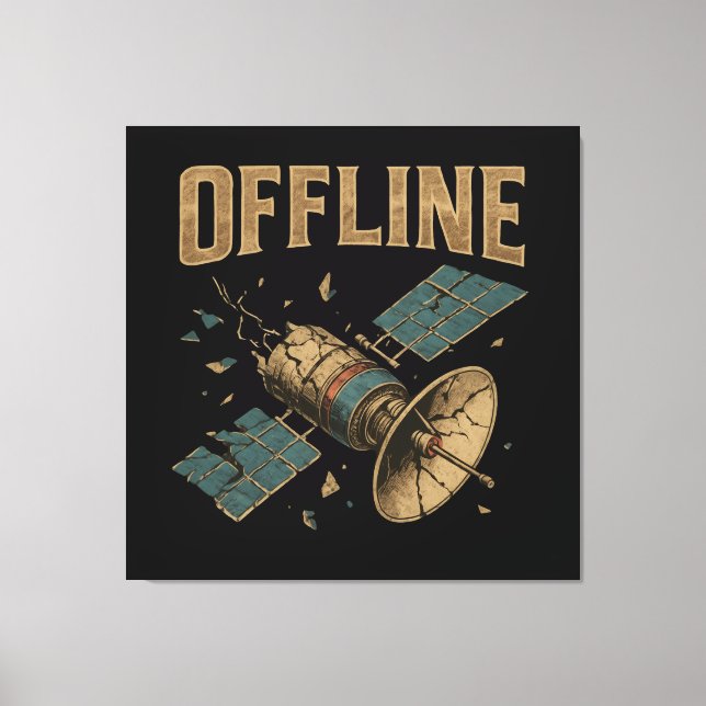 Toile Retro Broken Satellite "OFFLINE" Space Art (Recto)