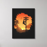 Retro Lineman Coucher de soleil Père Câble électri