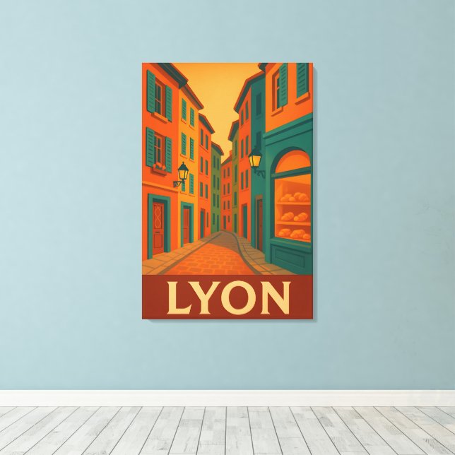 Toile Retro Lyon France Voyage : Moderne du milieu du si (Insitu (Plancher de Bois))