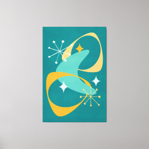 Toile Rétro Milieu de Siècle Espace Atomique 20 Turquois