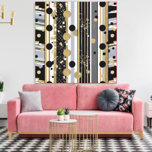 Toile Rétro-moderne, points noirs, gris et or