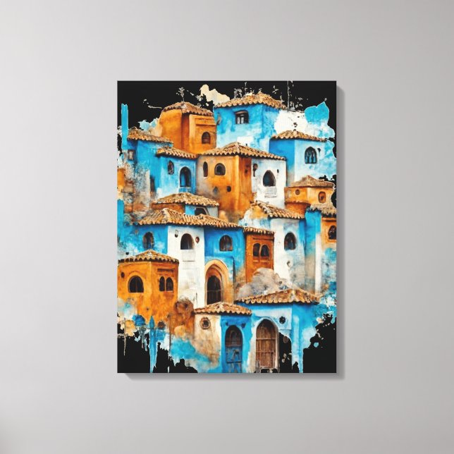 Toile Retro Radiance : Chefchaouen's Blue Majesty (Recto)