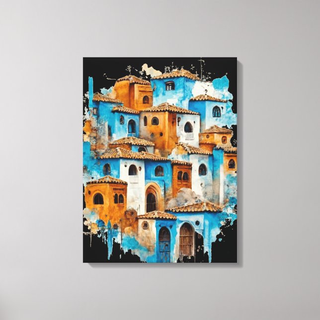 Toile Retro Radiance : Chefchaouen's Blue Majesty (Recto)