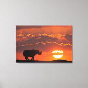 Toile Rhinocéros au coucher du soleil, Masai Mara, Kenya