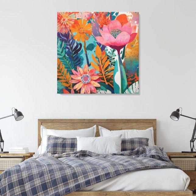 Toile Riche et dynamique floral acrylique gras botanique (Insitu(Chambre))