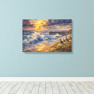 Toile Rivages célestes : Un coucher de soleil impasto cô