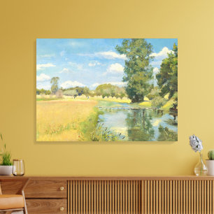 Toile Rivière à travers un paysage de récolte, été