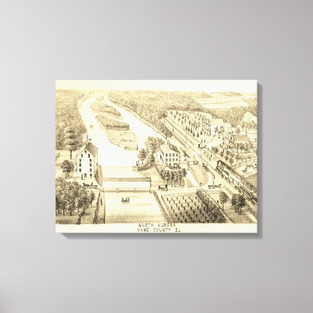 Toile Rivière Aurora Nord Illinois 1871 De Stone Litho (Recto)