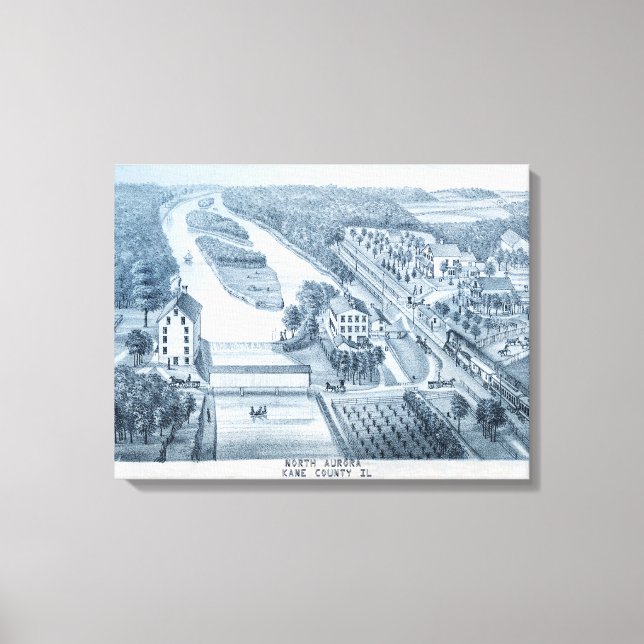 Toile Rivière Aurora Nord Illinois 1871 De Stone Litho (Recto)