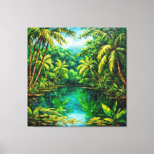 Toile Rivière de la jungle tropicale entourée de verdure