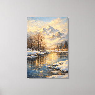 Toile Rivière d'or en hiver – Peinture à l'huile