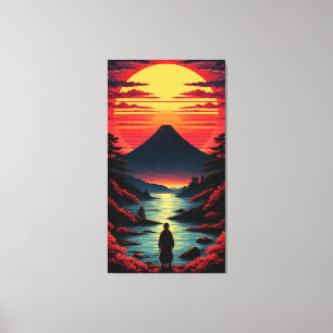 Toile Rivière du coucher de soleil avec volcan