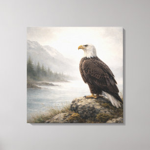 Toile Rivière majestueuse à l'aigle chauve
