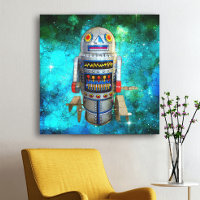 Robot en métal bleu bulle galaxie vintage rétro