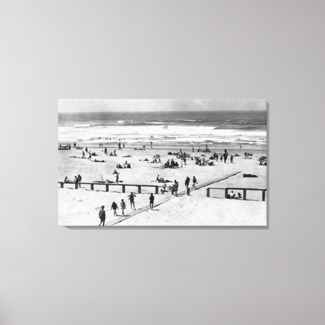 Toile Rockaway, Oregon Beach Scene and Swimmers (Recto)