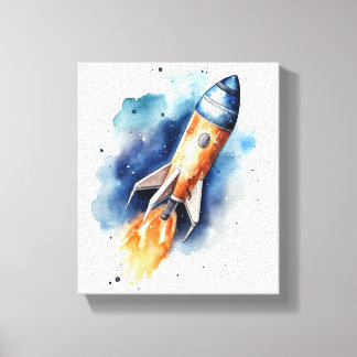 Toile Rocketship Flying Through Stars Watercolor Nursery
