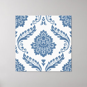 Toile Rococo Damask grand motif bleu sur blanc