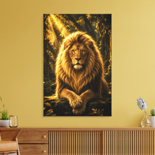 Toile Roi Lion Majestueux Se Reposant dans une Ancienne