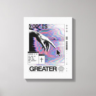 Toile Romans 8:31 Cyberpunk Main de Dieu Glitch Art
