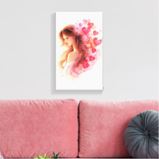Toile Romantic Floral Portrait Soft Valentine Love Art