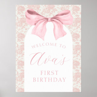 Toile rose Bow Affiche de bienvenue d'anniversaire