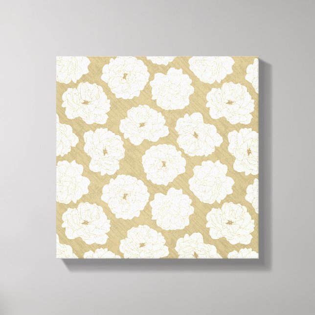 Toile Rose crème sur Beige d'or - motif sans couture. (Recto)