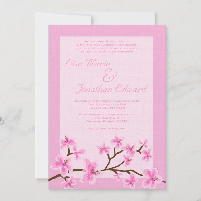 Toile rose élégante du faire-part de mariage 5x7 (Devant)