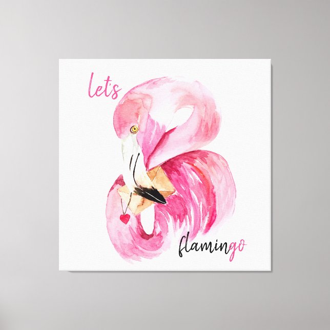 Toile Rose exotique moderne Flamant rose Aquarelle (Recto)