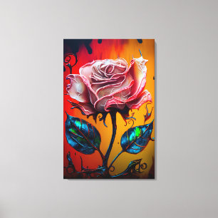 Toile Rose lunatique et peinture à goutte