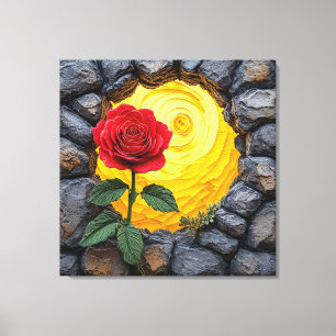 Toile Rose qui pousse d'un trou dans un mur de pierre