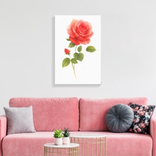 Toile Rose rouge Aquarelle mur Décor cadeau et maison