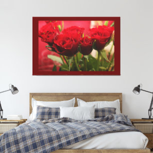 Toile Rose rouge avec Feuille rouge foncé Arrière - plan