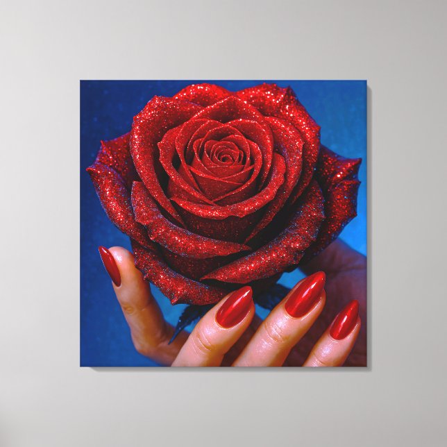 Toile Rose rouge scintillante avec clous (Recto)