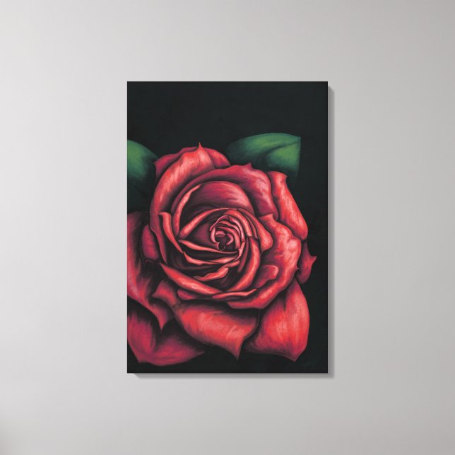 Toile Rose rouge sur fond noir (Recto)