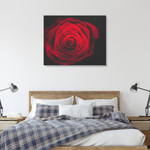 Toile Rose rouge sur fond noir effet vintage