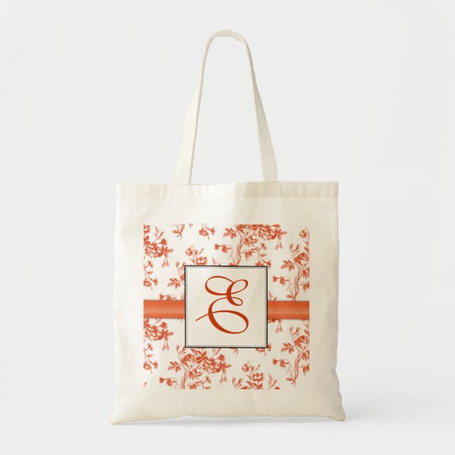 Toile Rosen-Monogramm-Brautjungfern-Tasche Tragetasche (Vorne)