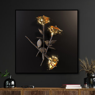 Toile Roses Brûlantes – Élégance Dorée