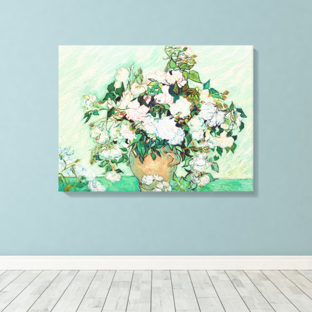Toile Roses de Still Life dans un vase par Vincent van G (Insitu (Plancher de Bois))