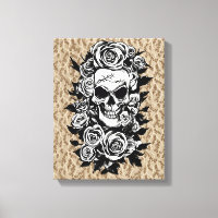 Roses du crâne humain Goth Dessin original à l'enc