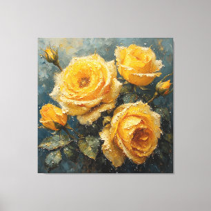 Toile Roses jaunes vibrantes avec peinture à l'huile de 