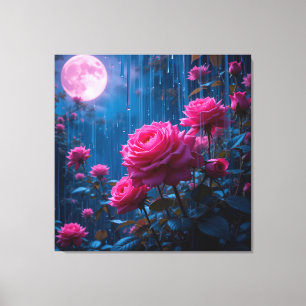 Toile Roses roses vibrantes dans un jardin pluvieux au c