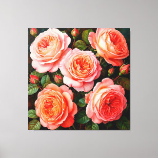 Toile Roses roses vives en pleine floraison