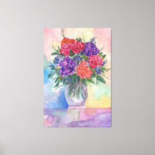 Toile Roses rouges et violettes dans un vase