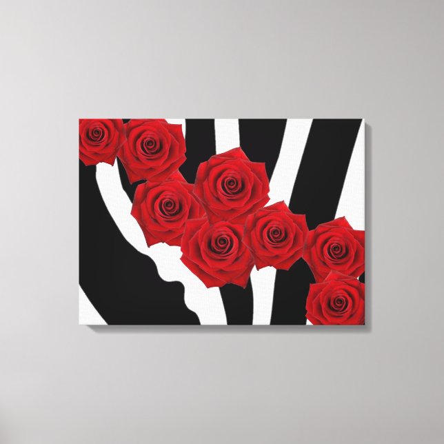TOILE ROSES ROUGES SUR IMPRIMER ZEBRA NOIR ET BLANC (Recto)