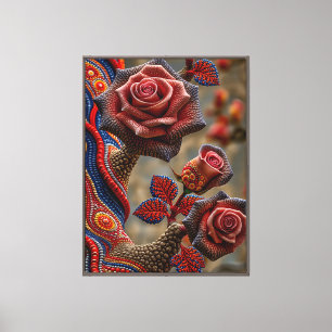 Toile Roses rouges vibrantes de style travail de perles